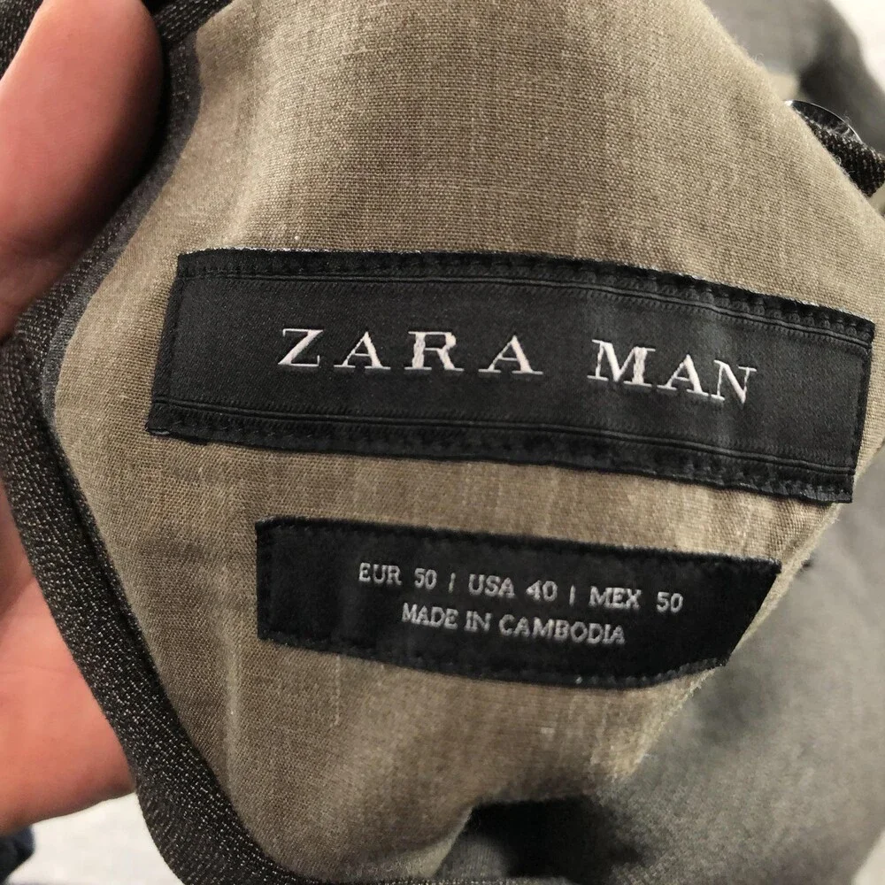 Zara Man Blazer Mens 40 Gray Double Breasted Patch Pocket Sport Coat Jacket
